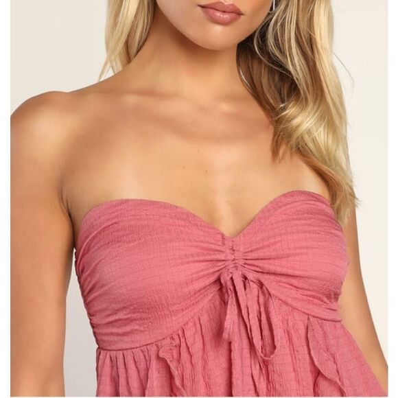 NWT Lulus Airy Aura Rusty Rose Strapless Ruffled High-Low Dress Size XS - Picture 12 of 13